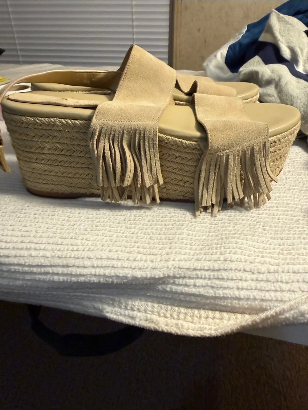 Michael Kors Beige Suede Cross-Strap Platform Slide Sandals